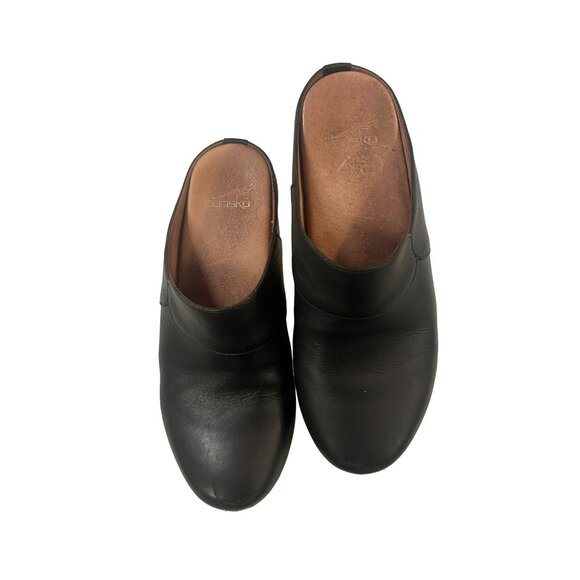 DANSKO Black Leather Open Heel Clogs Shoes Womens 8.5 9 Euro 39 - Picture 3 of 7